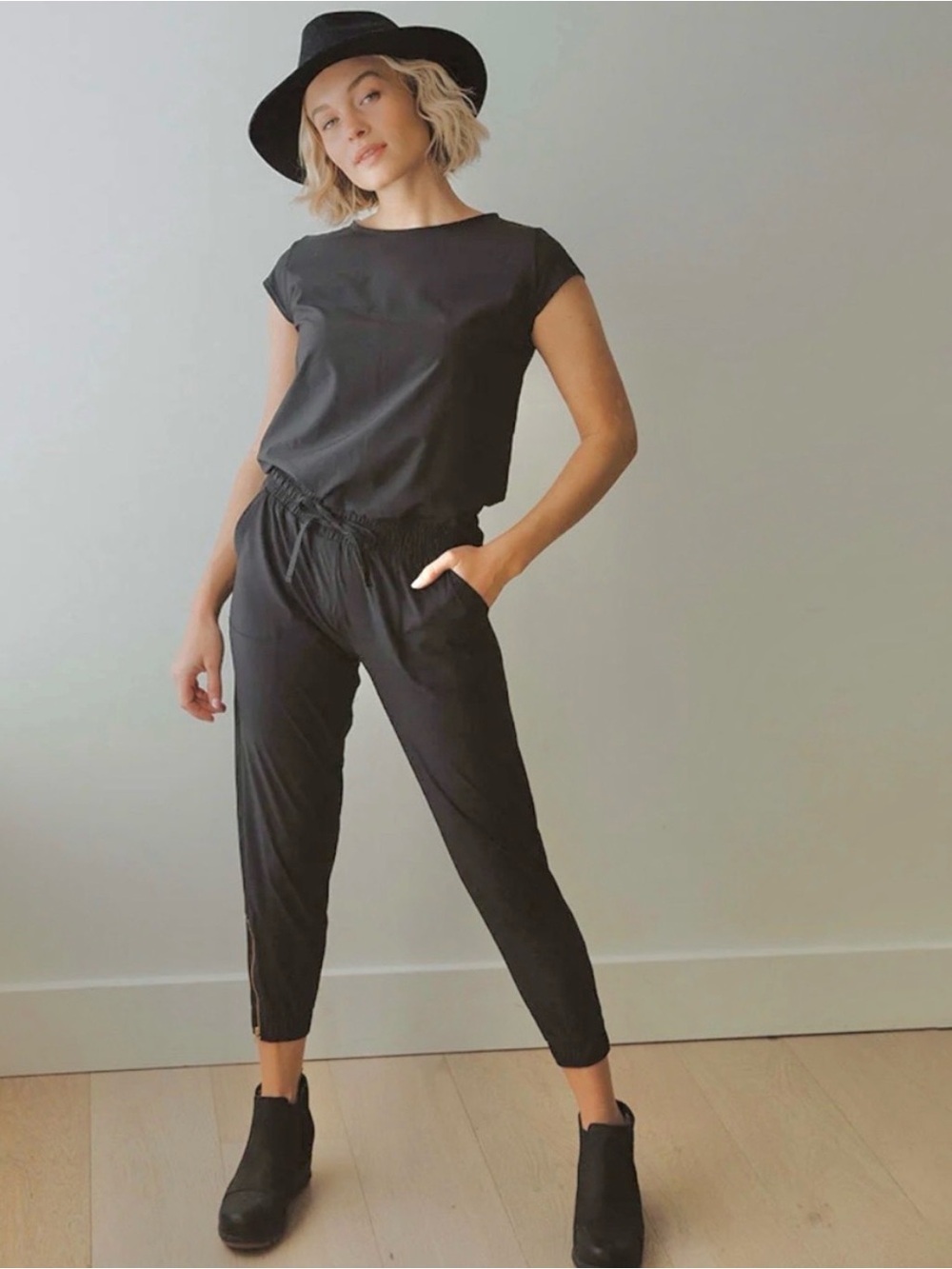 Albion Fit Jetsetter Jumpsuit Crop Jogger Black Medium